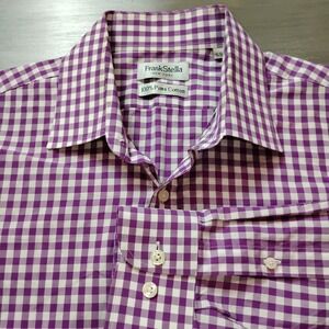 Frank Stella New York Shirt Men's Size 16.5L Purple Gingham 100% Pima Cotton EUC